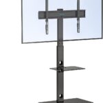 BONTEC Soporte TV Ruedas para Pantallas de Plasma/LCD/LED de 30-70 Pulgadas hasta 40 kg, Soporte TV Suelo con 6 Ajustes de Altura Ajustable de Vidrio